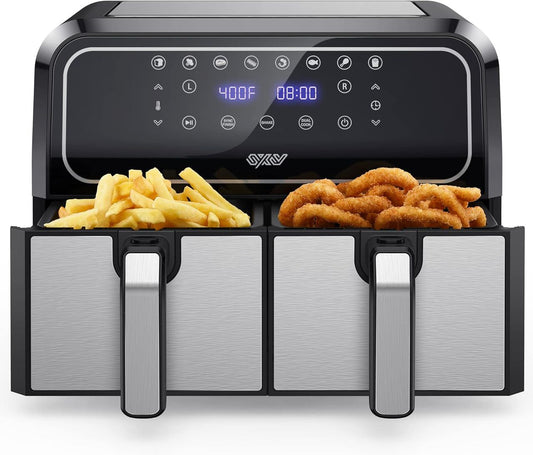 Innsky Friteuse Sans Huile Dual Zone, 8L Air Fryer avec 8 Programmes, Friteuse à Air XXL avec Double Panier, Airfryer Écran Tactile LED, Recettes Françaises [Classe énergétique A+++]